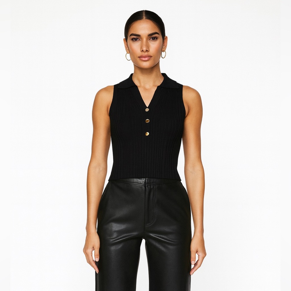 Sleek Ribbed Collared Tank NWT